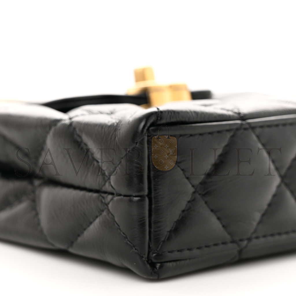 CHANEL SHINY CALFSKIN QUILTED MINI NANO KELLY SHOPPER BLACK (12.5*8.3*4cm)